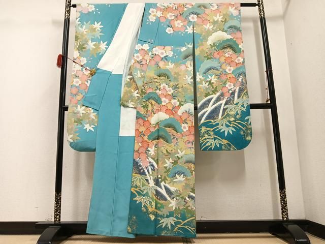 平和屋着物 豪華振袖 友禅 作家物 駒刺繍 草花文 暈し染め 金彩 正絹 ph