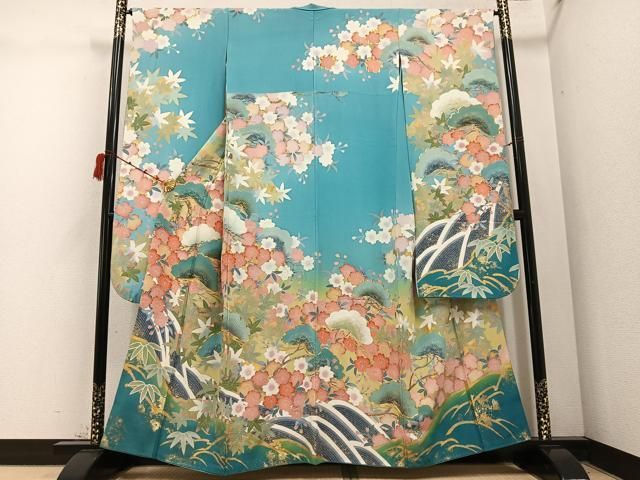 平和屋着物 豪華振袖 友禅 作家物 駒刺繍 草花文 暈し染め 金彩 正絹 ph