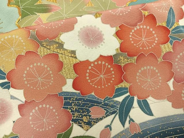  平和屋着物 豪華振袖 友禅 作家物 駒刺繍 草花文 暈し染め 金彩 正絹 ph 振袖 着物