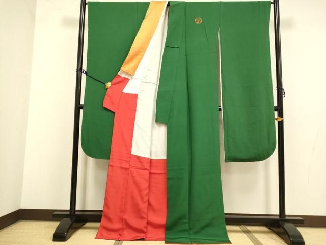 平和屋着物 豪華振袖 色無地 千歳緑色 正絹 du