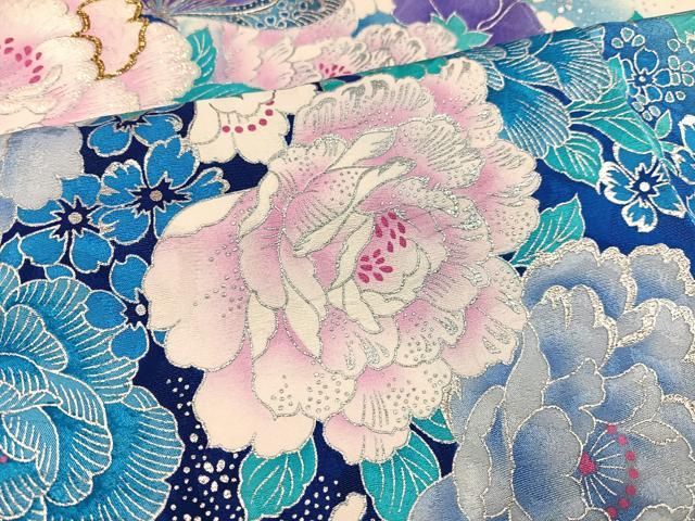  平和屋着物 ブライダルファッションデザイナー 桂由美 振袖 花蝶文 銀彩 正絹 ph 振袖 着物