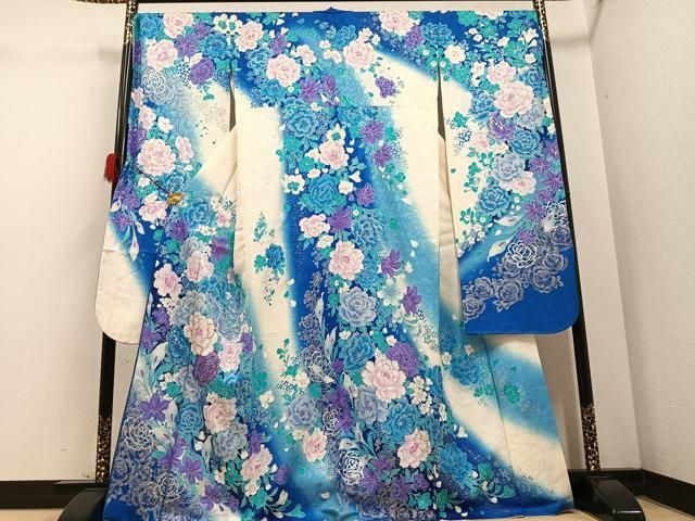 平和屋着物 ブライダルファッションデザイナー 桂由美 振袖 花蝶文 銀彩 正絹 ph