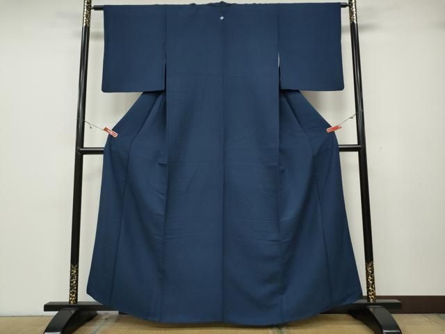 平和屋着物 上質な色無地 紋意匠 留紺色 正絹 ut