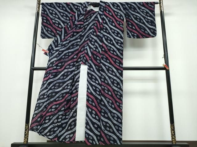 平和屋着物∴夏物 浴衣 有松鳴海絞り 斜線吉祥文 綿 ng