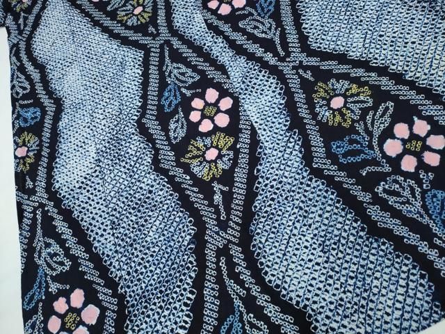  平和屋着物∴夏物 浴衣 有松鳴海絞り よろけ縞枝菊文 綿 ng 浴衣単品 浴衣