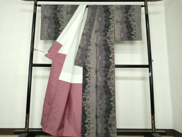  平和屋着物 本場大島紬 9マルキ 草花文 シルエット 正絹 ps 紬 着物