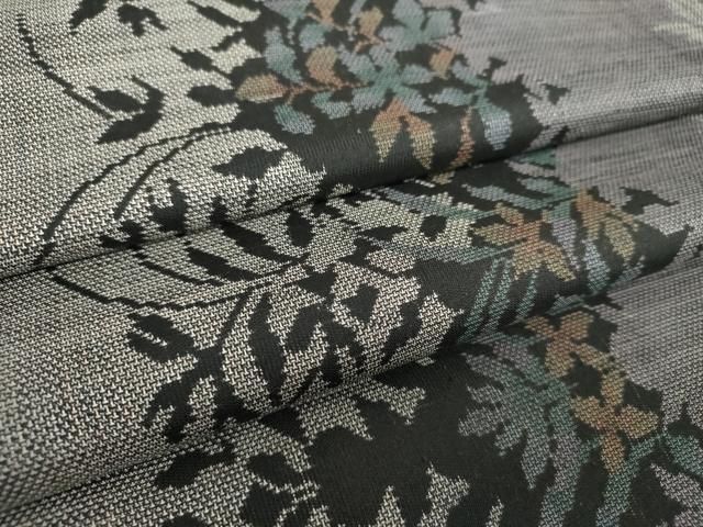 平和屋着物 本場大島紬 9マルキ 草花文 シルエット 正絹 ps