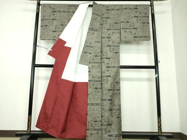  平和屋着物 本場大島紬 7マルキ 横段風景文 正絹 ps 紬 着物