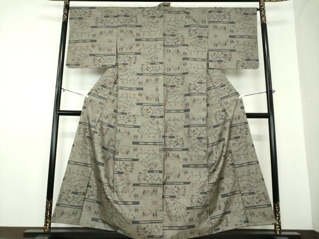 平和屋着物 本場大島紬 7マルキ 横段風景文 正絹 ps