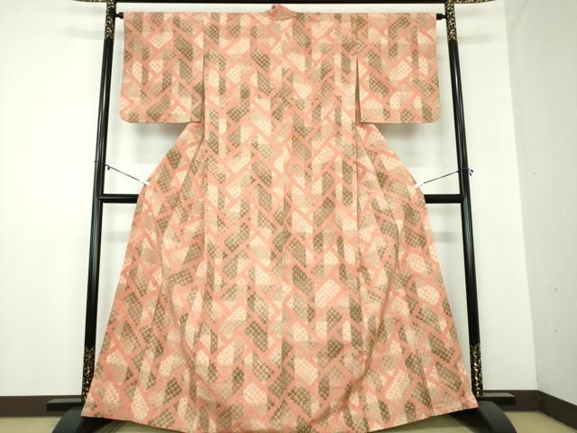 平和屋着物 上質な紬 総絞り 檜垣文 正絹 ps