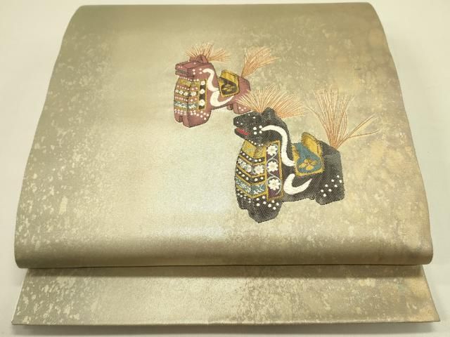 平和屋着物 太鼓柄袋帯 八幡駒 金糸 引箔 正絹 op