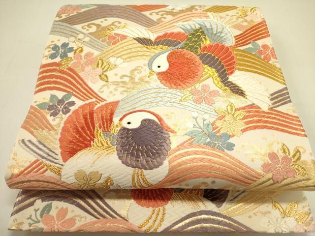 平和屋着物 六通柄袋帯 唐織 流水鴛鴦花文 金糸 正絹 op