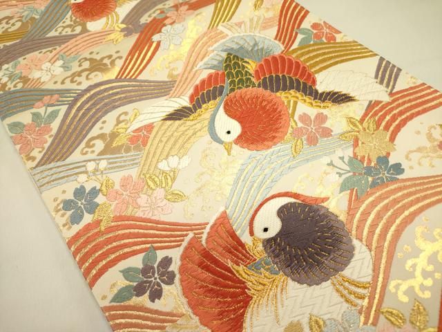 平和屋着物 六通柄袋帯 唐織 流水鴛鴦花文 金糸 正絹 op