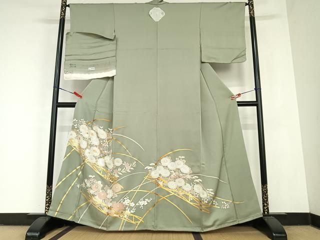 平和屋着物 豪華色留袖 駒刺繍 新嵯山我利久 草花文 反端付き 正絹 zg