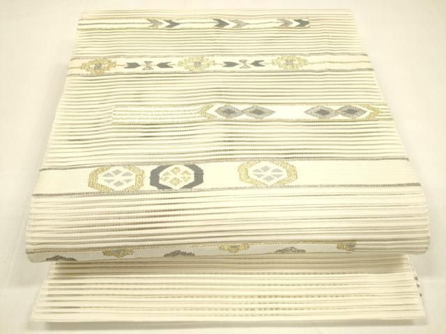 平和屋着物＊夏物 絽綴れ 八寸名古屋帯 横段抽象文 金銀糸 正絹 逸品 DAAZ4229cm
