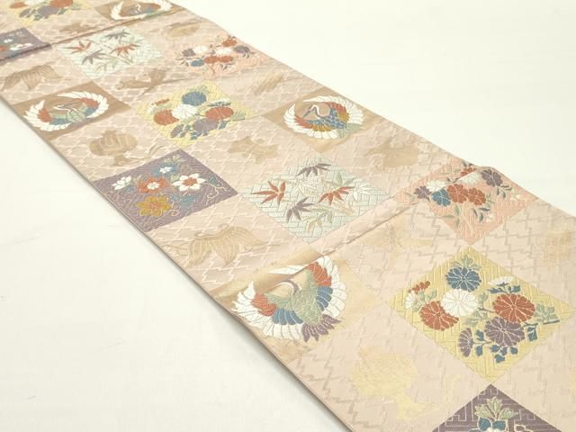 平和屋着物 六通柄袋帯 唐織 能衣 万葉錦 金糸 正絹 ob