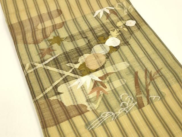 平和屋着物 スリーシーズン 春夏秋 太鼓柄袋帯 すくい織 草花文 金銀糸 正絹 cm