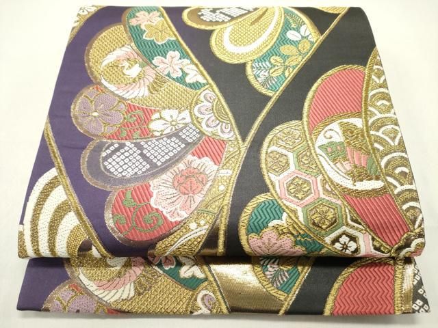平和屋着物 六通柄袋帯 唐織 切嵌吉祥飛鶴花唐草文 金銀糸 正絹 ob