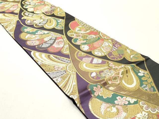 平和屋着物 六通柄袋帯 唐織 切嵌吉祥飛鶴花唐草文 金銀糸 正絹 ob