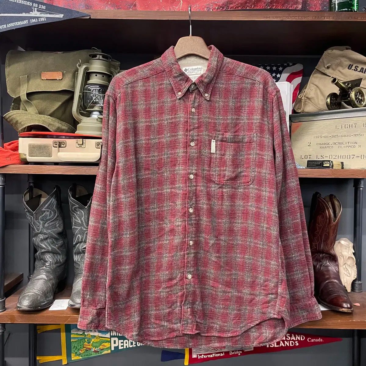 90s コロンビア フランネル チェック ポケット シャツ