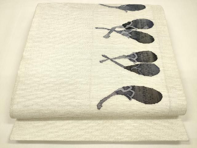 平和屋着物 太鼓柄袋帯 茄子 銀糸 正絹 cm