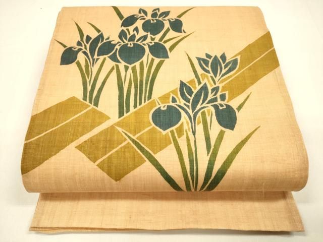 平和屋着物 夏物 太鼓柄袋帯 作家物 型染 杜若 麻 cm