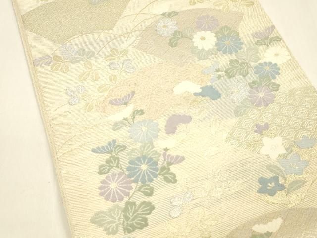 平和屋着物 夏物 六通柄袋帯 草花文 金銀糸 正絹 cm