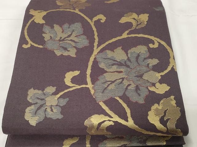 平和屋着物 六通柄袋帯 紬地 花唐草文 金糸 正絹 yk
