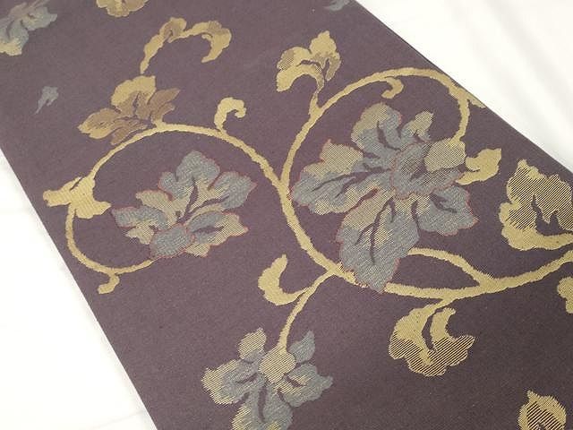 平和屋着物 六通柄袋帯 紬地 花唐草文 金糸 正絹 yk