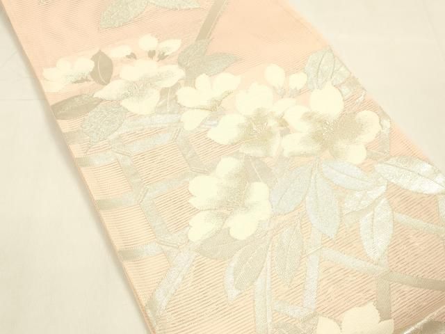 平和屋着物 夏物 六通柄袋帯 草花文 銀糸 正絹 cm