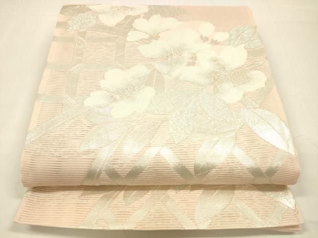 平和屋着物 夏物 六通柄袋帯 草花文 銀糸 正絹 cm