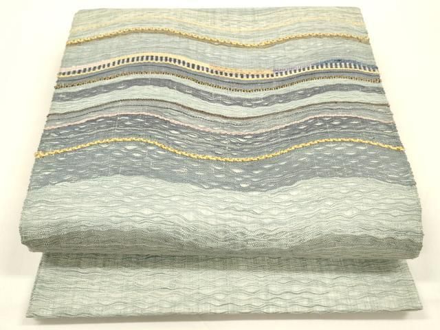 平和屋着物 スリーシーズン 春夏秋 太鼓柄袋帯 すくい織 よろけ縞 反端付き 正絹 cm