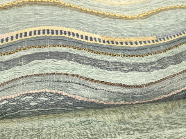  平和屋着物 スリーシーズン 春夏秋 太鼓柄袋帯 すくい織 よろけ縞 反端付き 正絹 cm 袋帯 帯