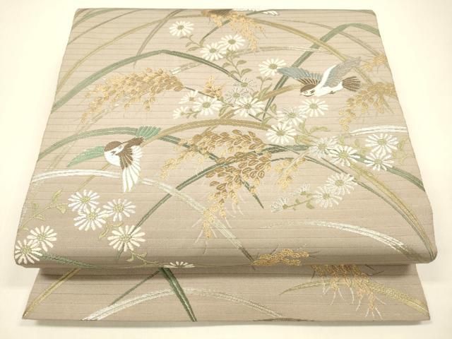 平和屋着物 夏物 西陣 服部織物謹製 六通柄袋帯 花鳥文 金銀糸 正絹 cm