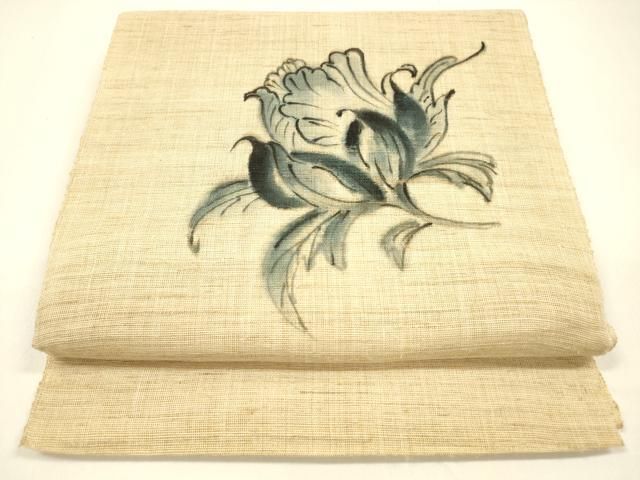 平和屋着物＊夏物　八寸名古屋帯　手描き　枝花文　麻　逸品　DAAZ4286cm 平和屋着物＊夏物 八寸名古屋帯 手描き 枝花文 麻 逸品 DAAZ4286cm