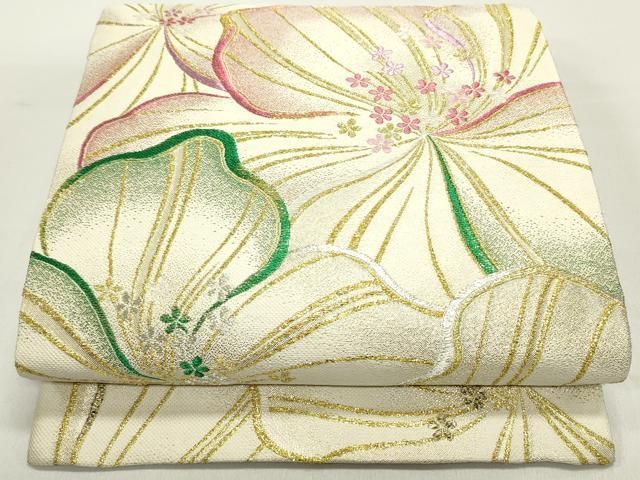 平和屋着物 六通柄袋帯 舞花文 金銀糸 正絹 ob
