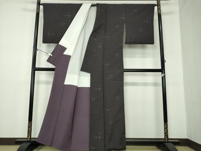  平和屋着物 上質なお召 変わり間道 銀糸 正絹 ps 紬 着物