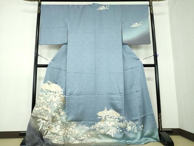 平和屋着物●訪問着　雲取り風景花文　暈し染め　金彩　正絹　逸品　DAAZ0479ps 平和屋着物○訪問着 雲取り風景花文 暈し染め 金彩 正絹