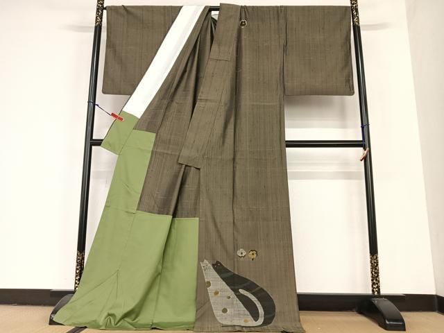 平和屋着物 宮繍苑里葉 紬 訪問着 ネコ 胴抜き仕立て ロング丈 正絹 zg