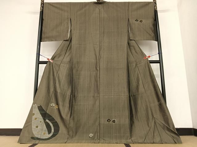 平和屋着物 宮繍苑里葉 紬 訪問着 ネコ 胴抜き仕立て ロング丈 正絹 zg