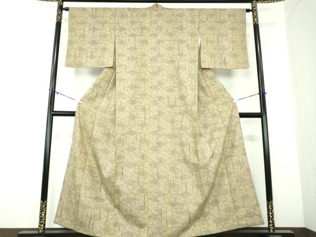 平和屋着物 上質な紬 杢目絞り 花菱文 証紙付き 正絹 ps