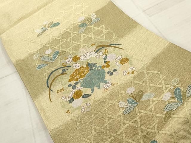 平和屋着物 夏物 明綴れ 太鼓柄袋帯 籬飾花文 金糸 正絹 wj