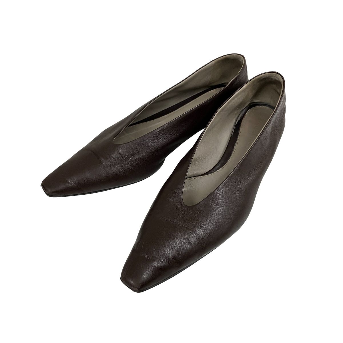 Bottega Veneta ボッテガ ヴェネタ Vカット パンプス フラットシューズ レザー 39 1 2 約26 5 cm相当 ブラウン系 レディース シューズ 靴