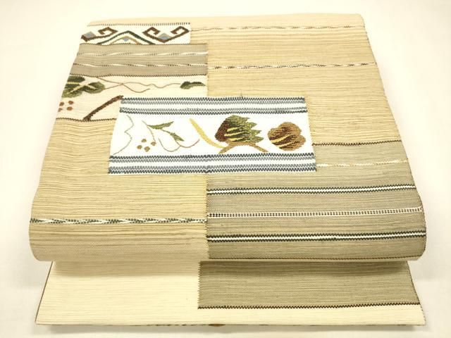 平和屋着物 スリーシーズン 春夏秋 両面 太鼓柄袋帯 すくい織 枝葉文 抽象間道 金糸 正絹 cm