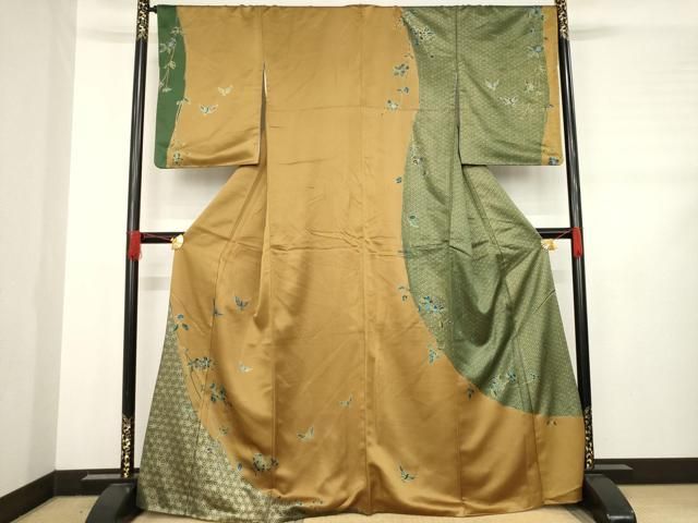 平和屋着物●染色作家　斉藤三才　訪問着　更紗花蝶文　金彩　正絹　逸品　AABD1612ck 平和屋着物○染色作家 斉藤三才 訪問着 更紗花蝶文 金彩 正絹 逸品