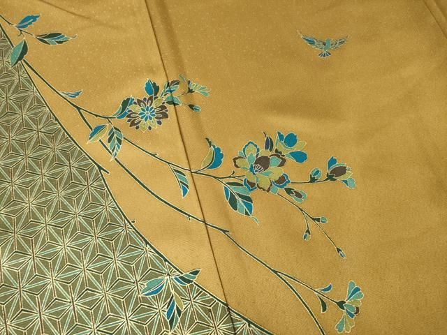 平和屋着物○染色作家 斉藤三才 訪問着 更紗花蝶文 金彩 正絹 逸品