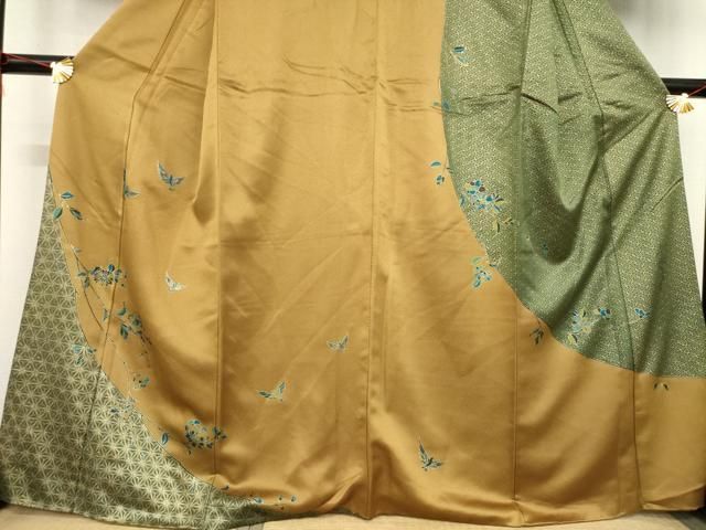 平和屋着物○染色作家 斉藤三才 訪問着 更紗花蝶文 金彩 正絹 逸品
