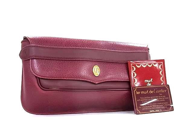 Cartier カルティエ クラッチバッグ マストライン ボルドー系 レザー レディース ゴールド金具
