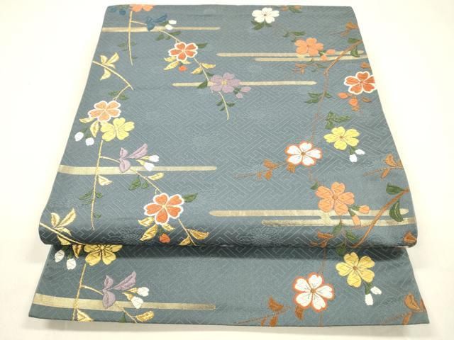 平和屋着物 六通柄袋帯 唐織 枝花文 金糸 正絹 cm