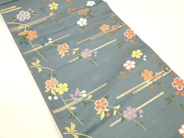 平和屋着物 六通柄袋帯 唐織 枝花文 金糸 正絹 cm